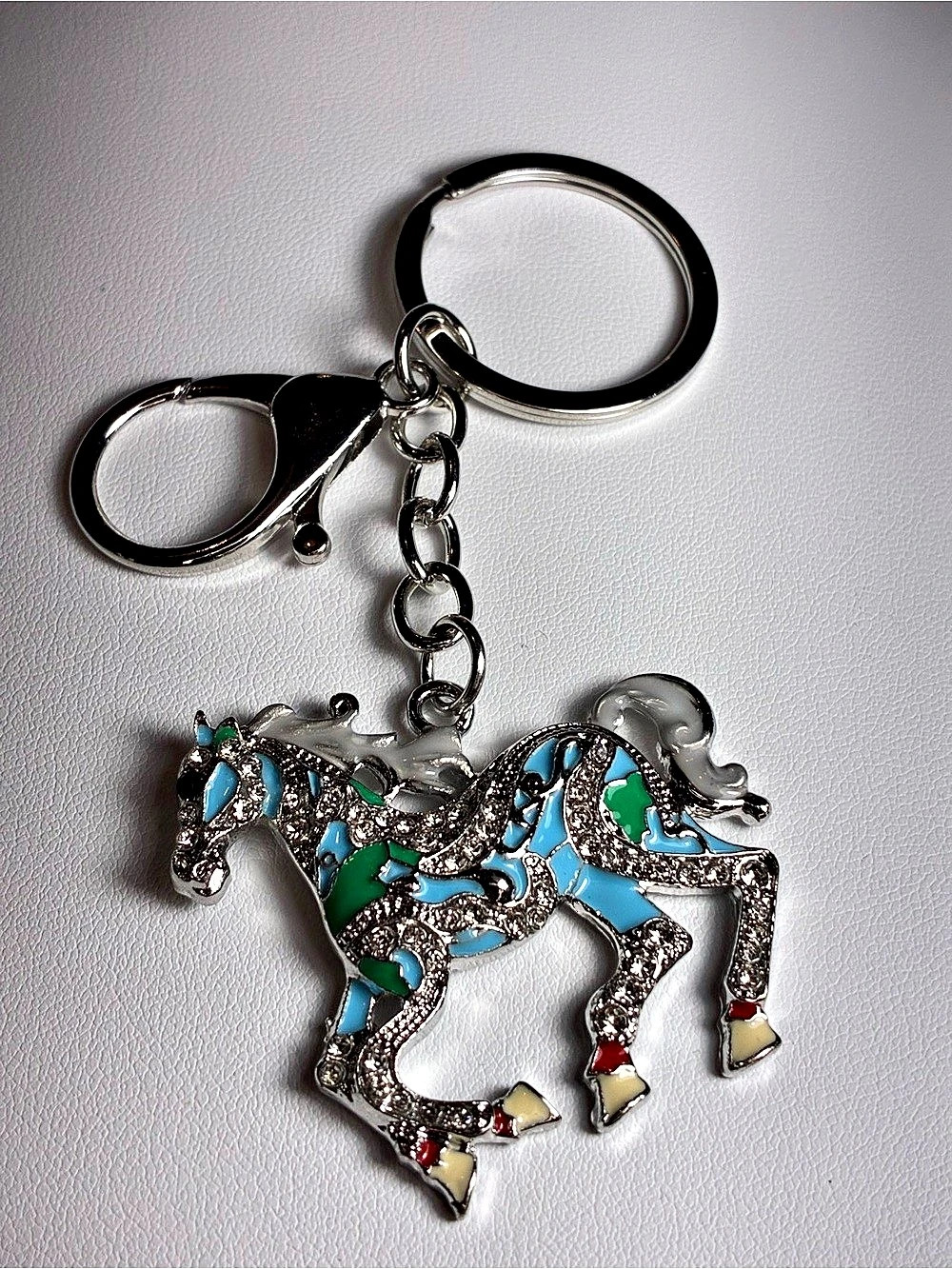 Horse Keychain bag charm in Silver & Blue New Without Tags